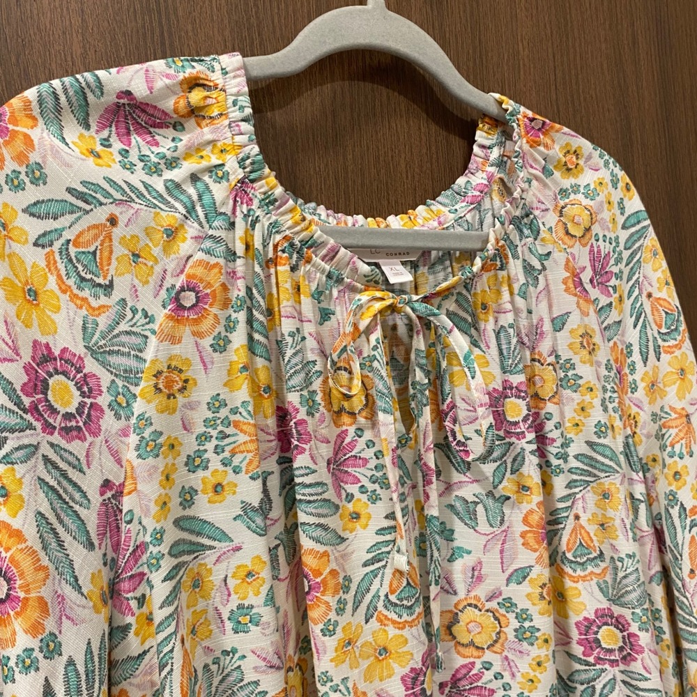 LC Lauren Conrad Bundle Size XL Floral Plaid Blouse Tops Ruffle Popover Feminine - Picture 11 of 15